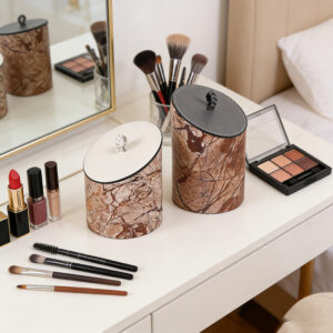 Exquisite Marble & Textured Leather Round shape Storage Box Set