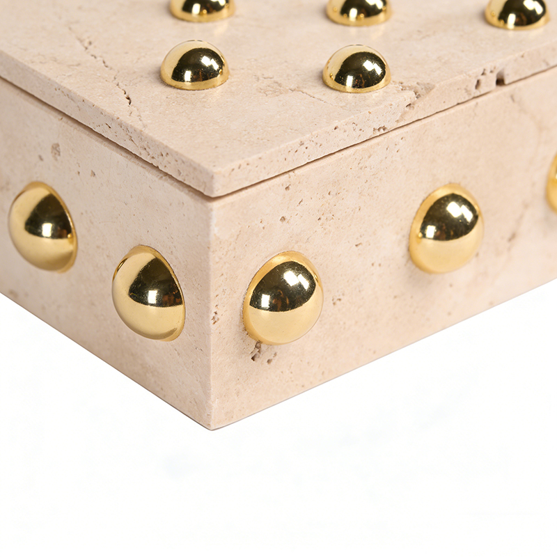 Modern Travertine Storage Box Set With Gold Metal Accents (Two Sizes) - Image 2