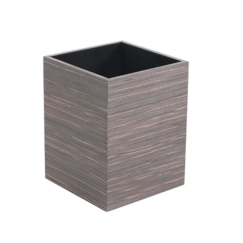 Square Faux Wood-Grain Leather Trash Can Set (3 Color Variations) - Image 2
