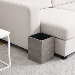 Square Faux Wood-Grain Leather Trash Can Set (3 Color Variations)