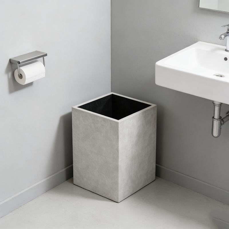 Square Faux Wood-Grain Leather Trash Can Set (3 Color Variations) - Image 3