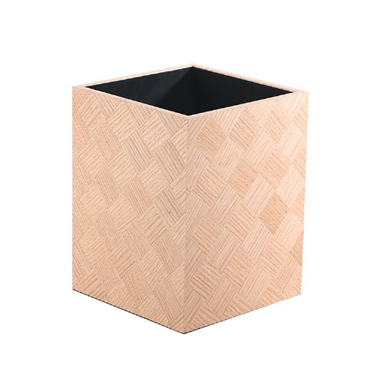 Square Faux Wood-Grain Leather Trash Can Set (3 Color Variations) - Image 6