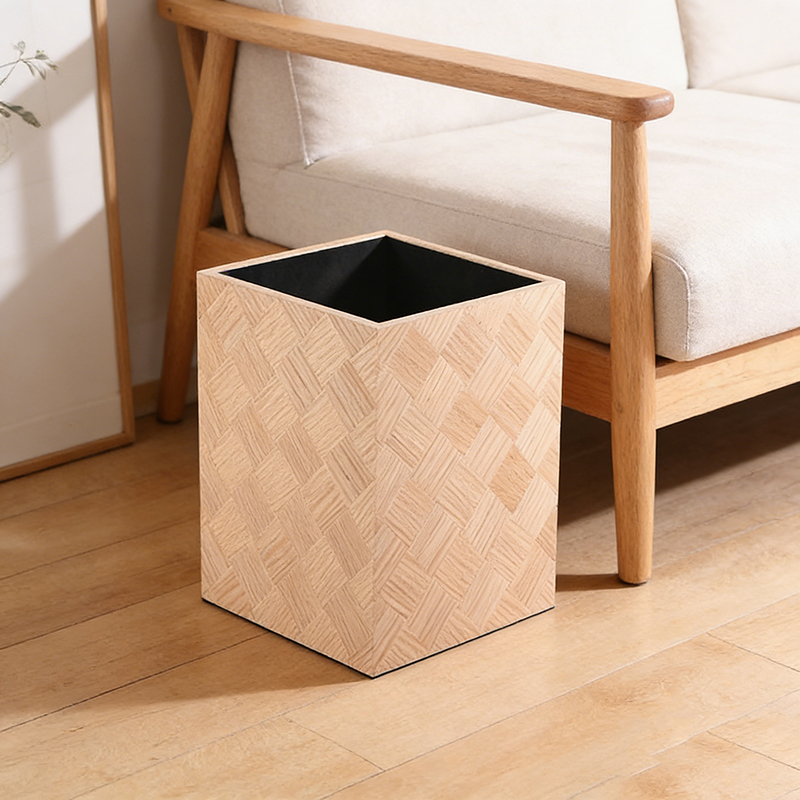 Square Faux Wood-Grain Leather Trash Can Set (3 Color Variations) - Image 5