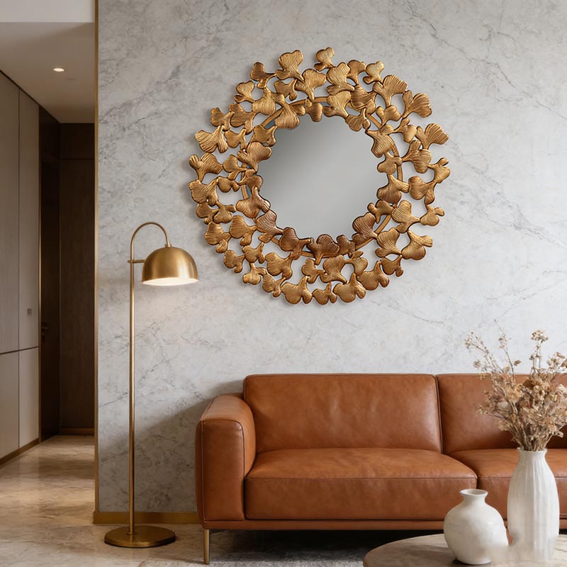 Botanical Leaf Iron Frame Decorative Wall Mirror Collection