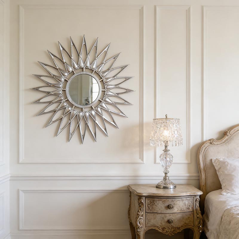 Sleek Silver Sunburst Aluminum Decorative Wall Mirror