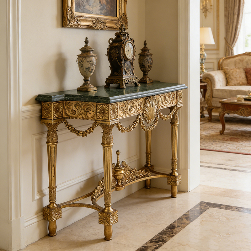 Brass & Marble Console Table Set (Modern Minimalist & Vintage Ornate Styles) - Image 7