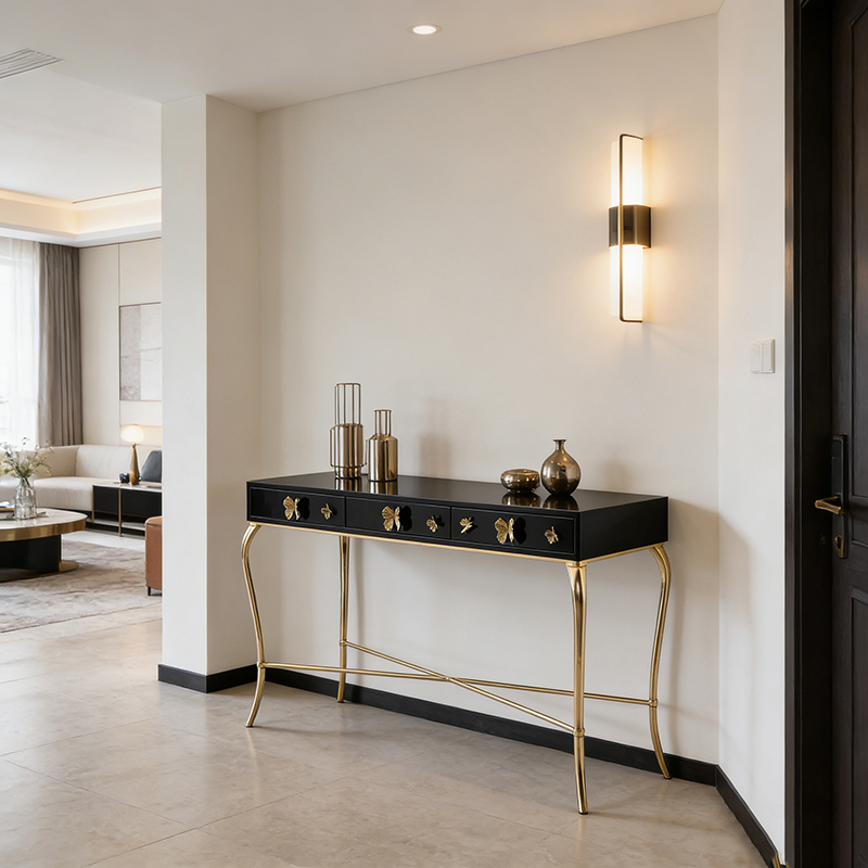 Brass & MDF Console Table Set (Nature-Inspired & Art Deco Styles) - Image 4