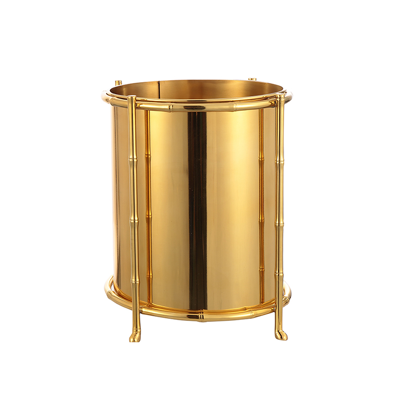 Bamboo-Frame Polished Brass Trash Can - Image 3