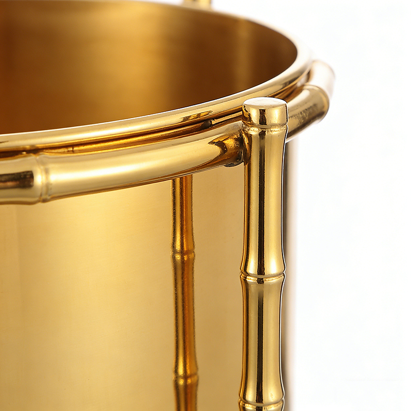 Bamboo-Frame Polished Brass Trash Can - Image 2