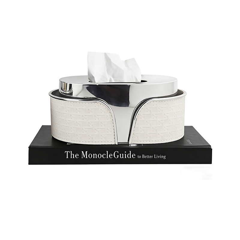 Iron & Faux Fur Leather Oval Tissue Box - Image 3