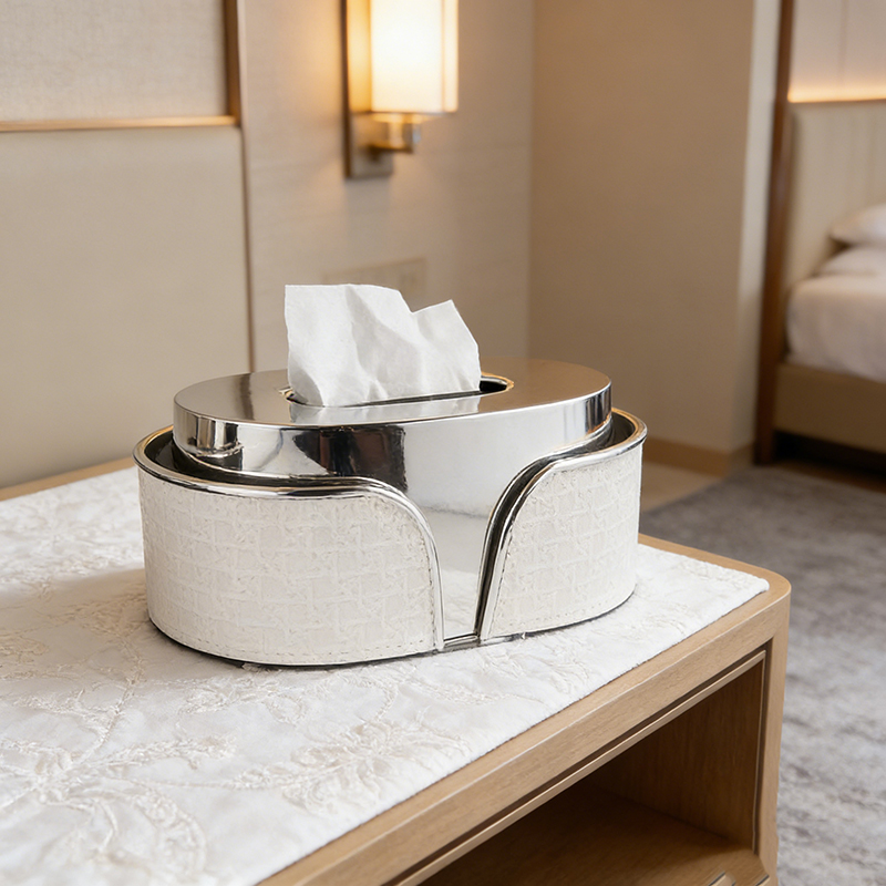 Iron & Faux Fur Leather Oval Tissue Box