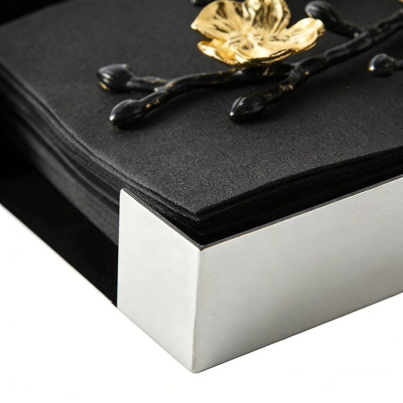 Stainless Steel & Alloy Floral Accent Square Tissue Box Set - Image 8