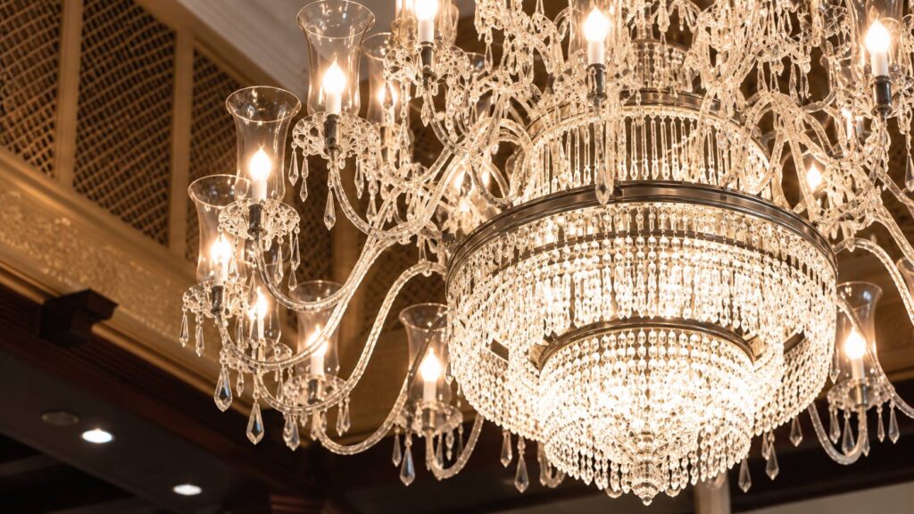 2.Creating a Statement with a Large Crystal Chandelier